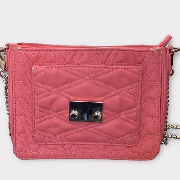 Versace Jeans Pink Leather Shoulder Bag Quilted Front Silver Locking Clasp Purse - Picture 7 of 15